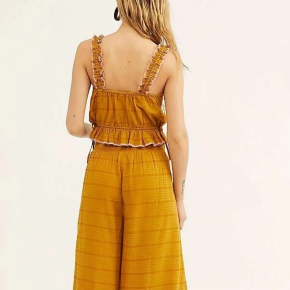 Free People Eva Set Crop Cami High Rise Wide Leg Ankle Length Pants Gold Med NWT - Picture 7 of 16